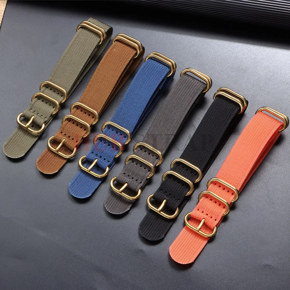 Gold Buckle High-Density Nylon Watch Band - Durable Woven Canvas Strap