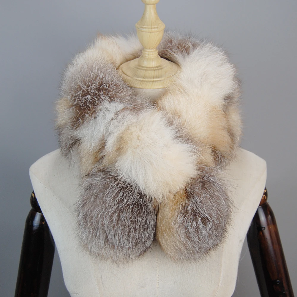 2025 Winter New Arrival Knitted Women Real Fox Fur Scarf Fluffy Warm Winter Natural Fur Scarves Female Fashion Short Neck Warmer 4