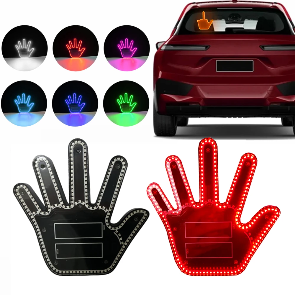 Luz LED de dedo medio de coche con gestos divertidos, señal de mano para  ventana trasera de coche, dar la ola de pájaro a los conductores -  AliExpress