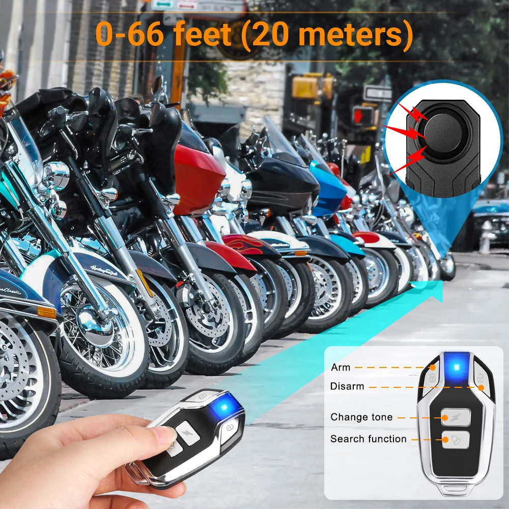 Bloopow Motorcycle Alarm Wireless Remote Control Vibration Alarm Sensor Bicycle Scooter Waterproof Safety wireless vibration alarm motorcycle alarm bike alarm remote control anti theft alarm
