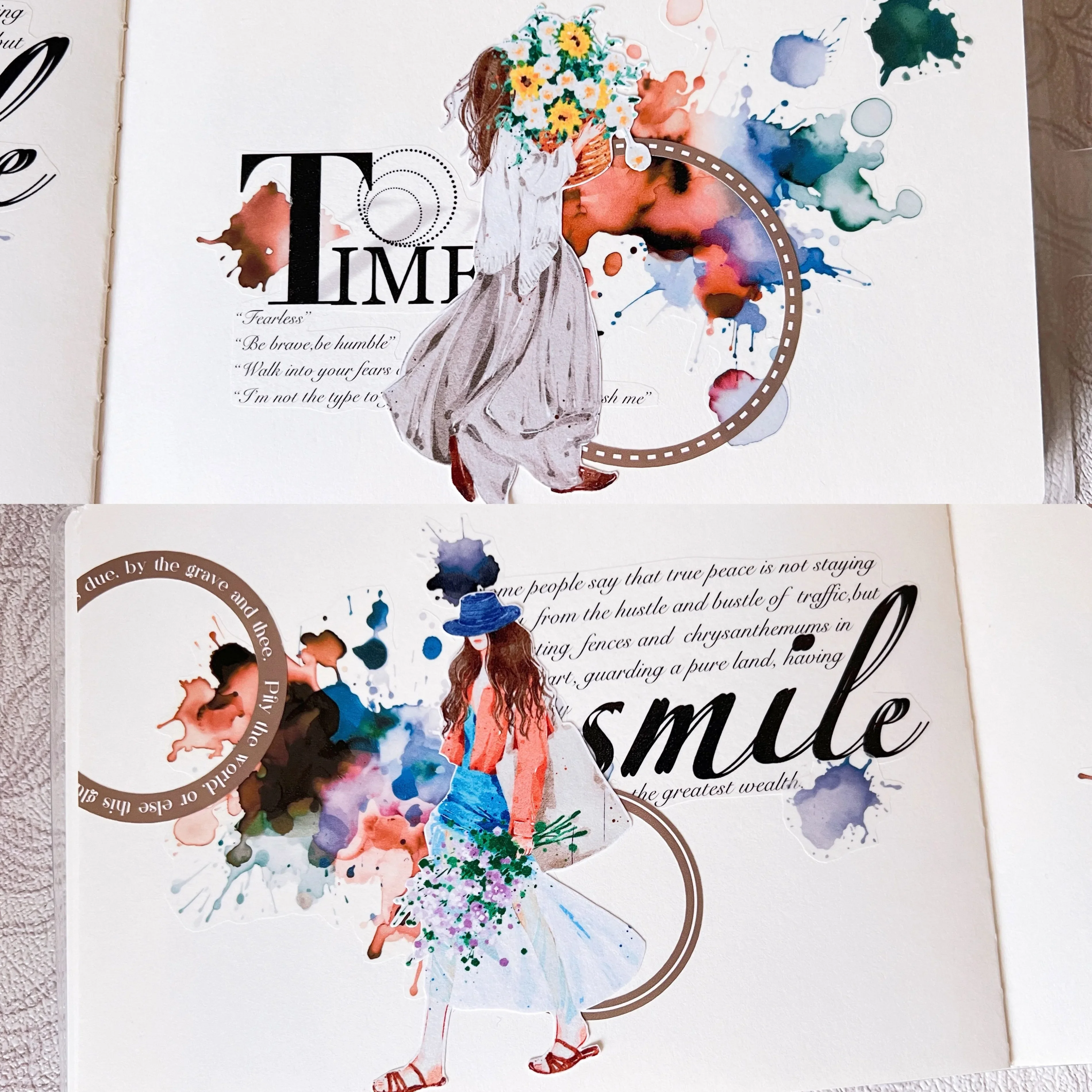 플라워 드림] 라이트 레트로 바람 저널 캐릭터 및 종이 테이프, 반려동물 저널 스티커