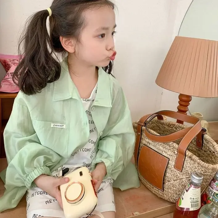 Girls Shirt Sun-Proof Clothing Summer Korean Style Western Style Children Thin Coat Thin Long Sleeve Shirt kids shirts