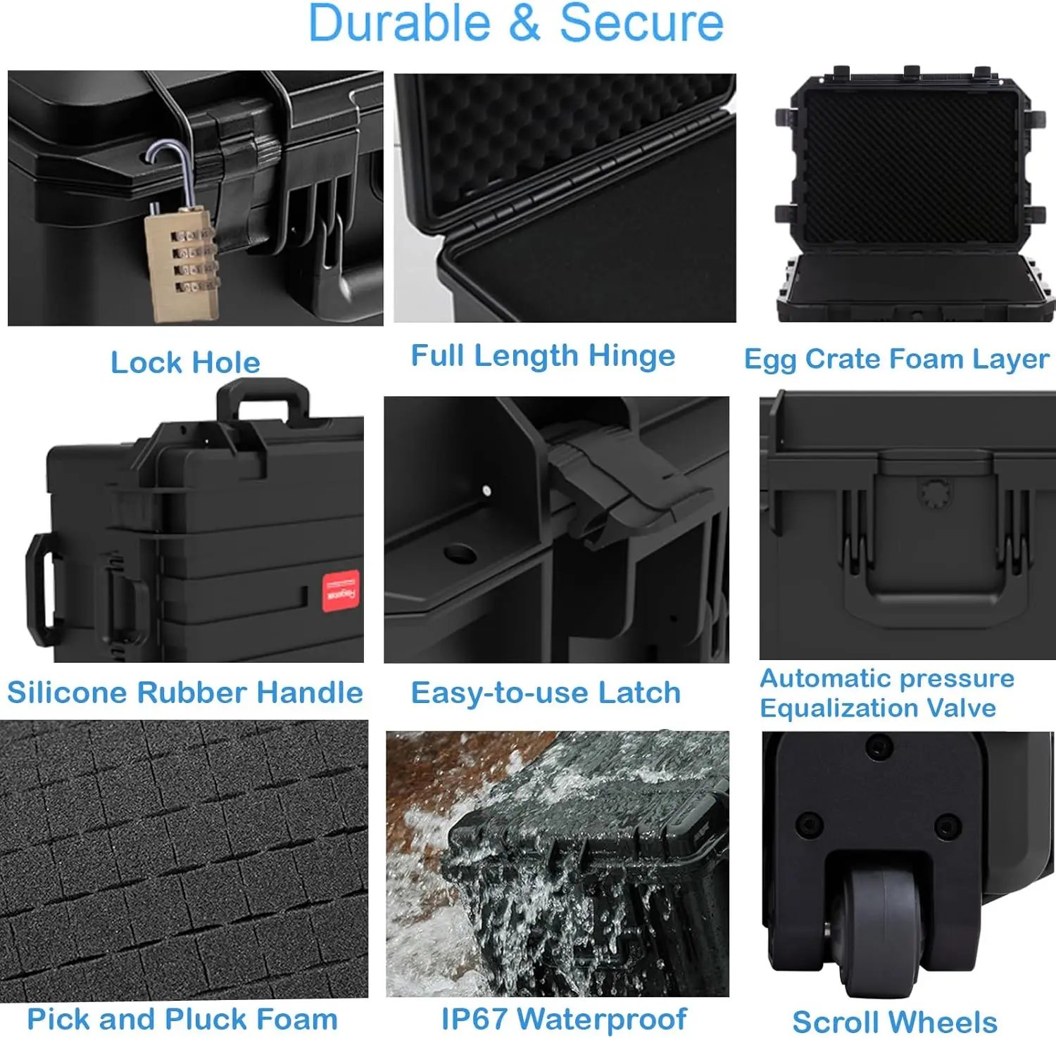 Waterproof Hard Case, 33"x 21"x 14", Equipment Case with Wheels/Customizable Foam,Gear Roller Case for cameras lenses Camcorder, 5