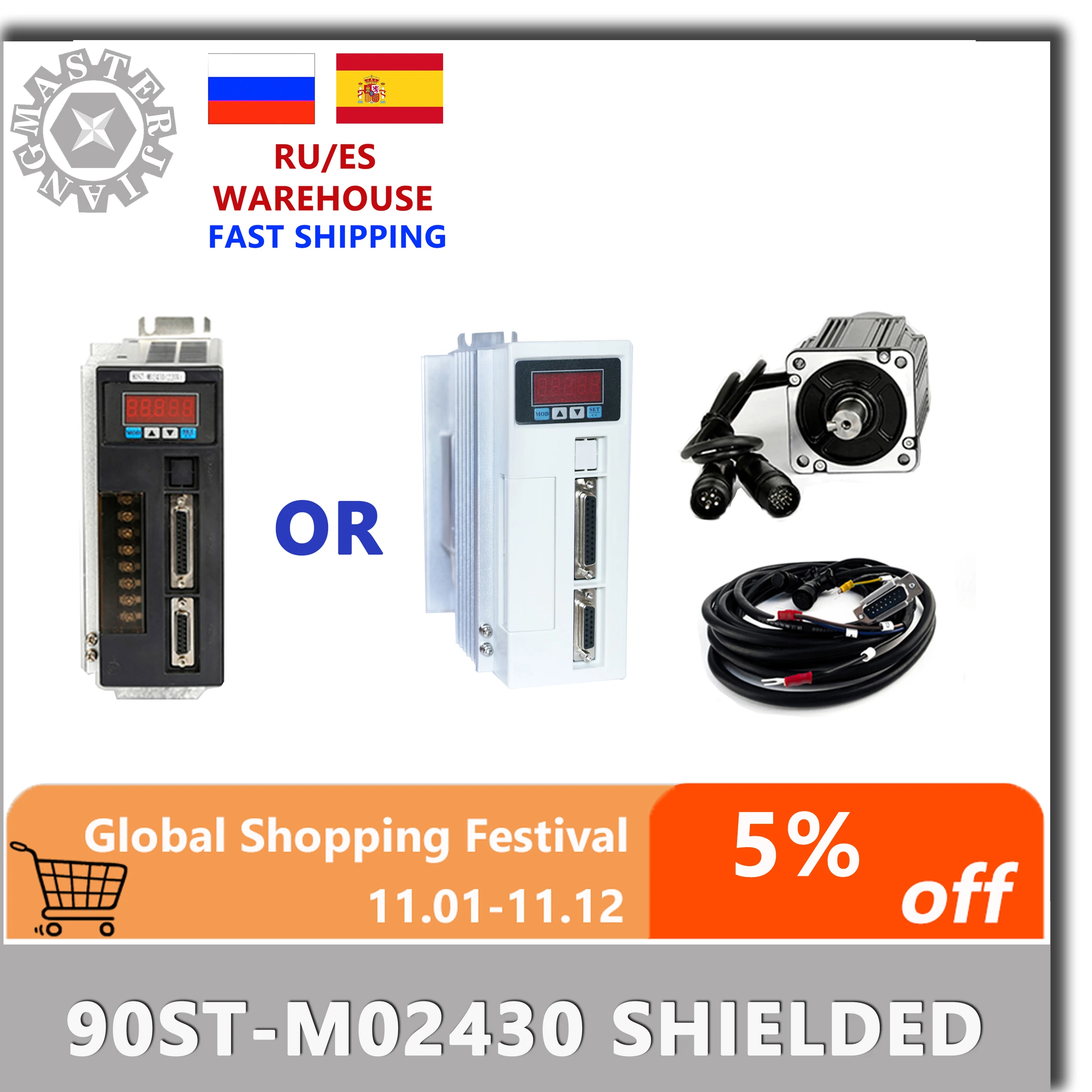 With Shielded Cable 90ST M02430 220V 750W AC Servo motor 3000RPM 2.4 N.M. 0.75KW servomotor