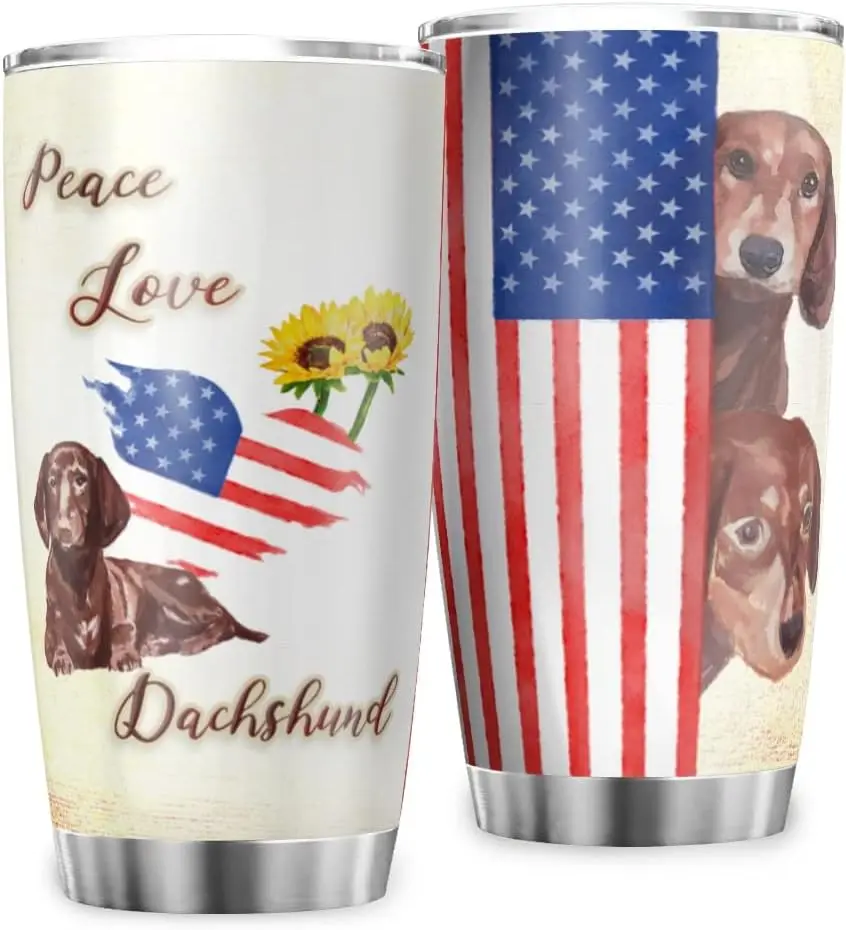 

Tumbler Dachshund Flag Dog Stainless Steel Coffee Travel Mug with Lid Leak Proof Travel Tumbler Hot and Cold Drinks Cup 20oz