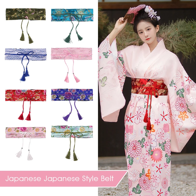 Japanese Kimono Obi Belt Women Retro Hanfu Yukata Dress Corset Decoration Tassel Embroidery Waistband Printed Sash Tie