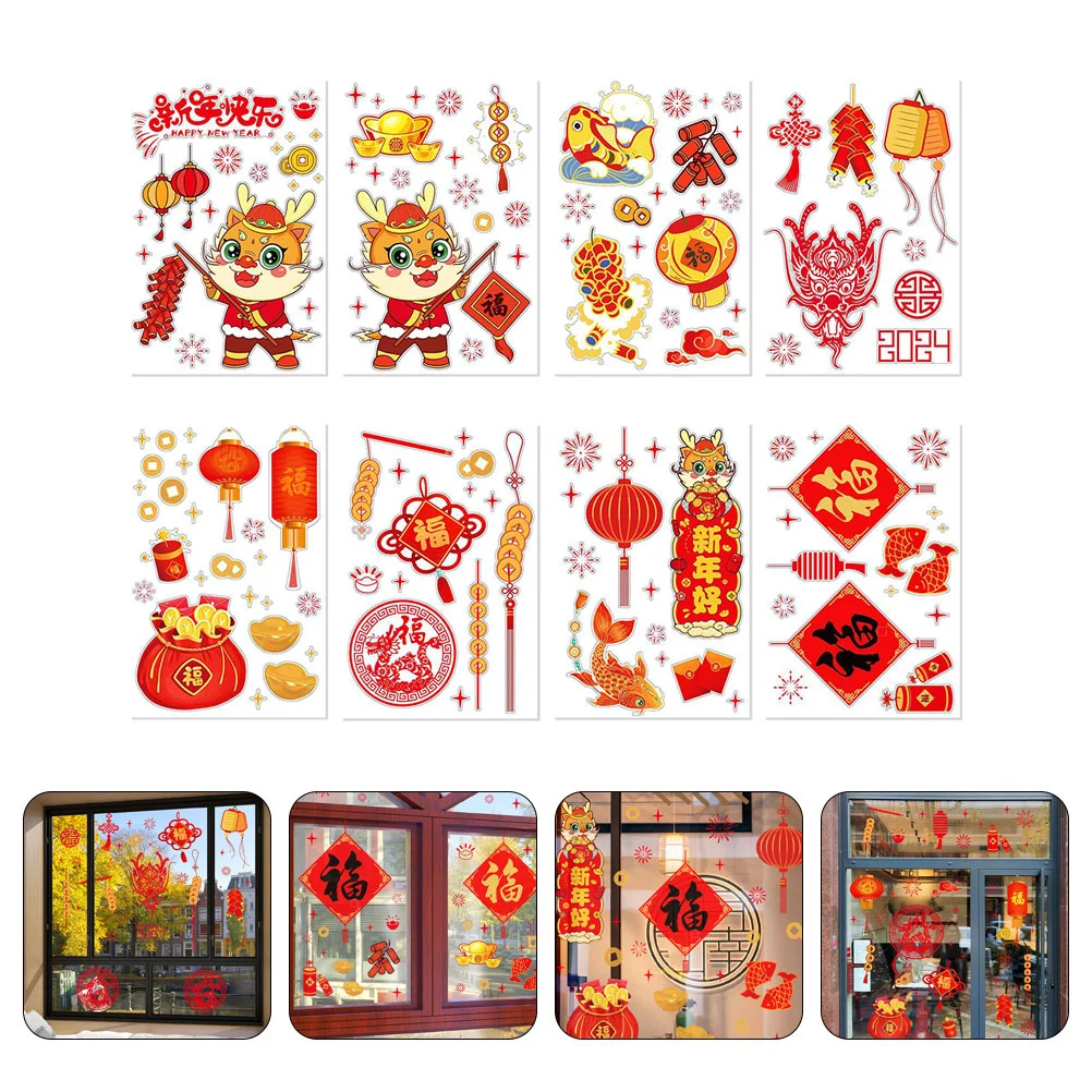 

8 Sheets Chinese New Year Window Clings Glass Door Decals Decor Stickers Grilles