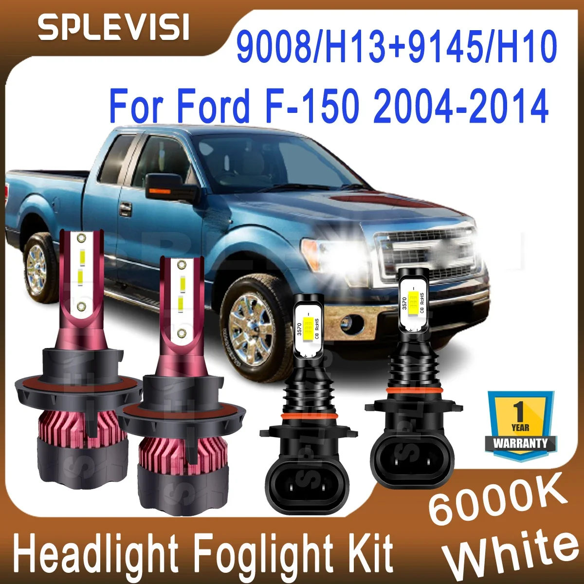 

4pcs Car Lights Kit For Ford F-150 2004 2005 2006 2007 2008 2009 2010 2011 2012 2013 2014 Hi Low Beam 9008/H13 Foglight 9145/H10