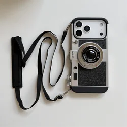 3D Retro Camera Crossbody Lanyard Phone Case for iPhone 12 Mini (Black)