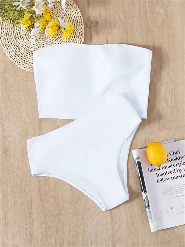 Bikini Women Swimsuit 2023 New Solid Bandeau Bikinis Set Sexy High Waist Swimwear Summer Two Piece Beachwear Bathing Suit Female