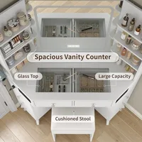 Corner Vanity Desk with Speaker 8 Drawers and 6 Shelves Modern Vanity with Mirror and Lights Makeup Vanity with Glass Top 3 Col 4