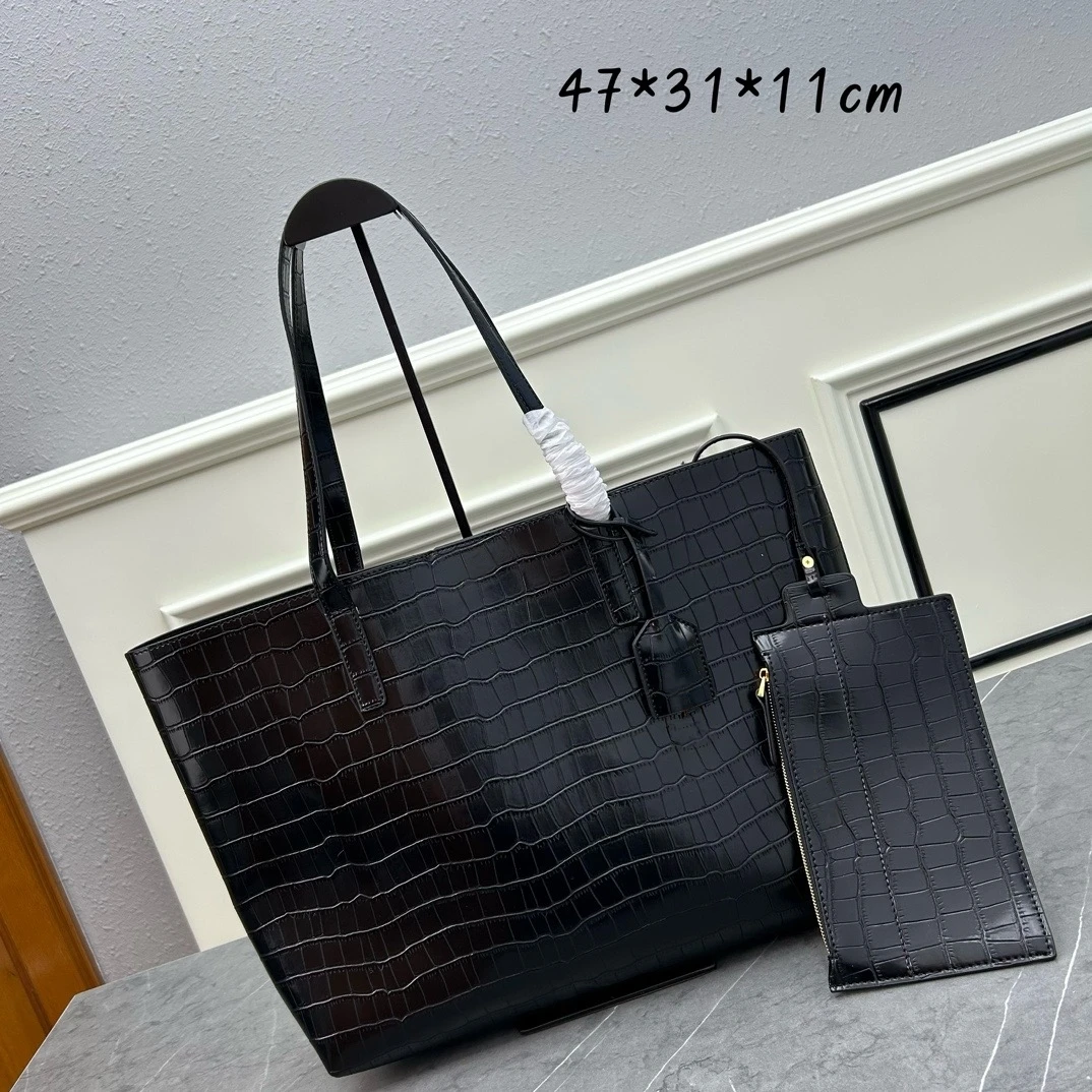 

Real Leather Crocodile Pattern Tote Bag Women Commuter Large Capacity Shopping Bag High Grade Stone Grain Famous Causal Handbag