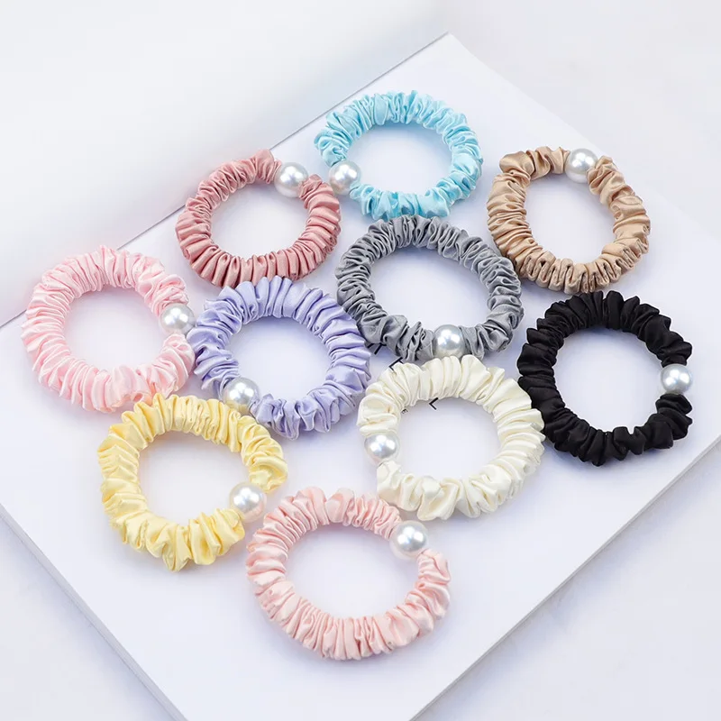 10Pcs/Lot Women Headdress Pearl Elastic Hair Bands Fabric Rubber Ring