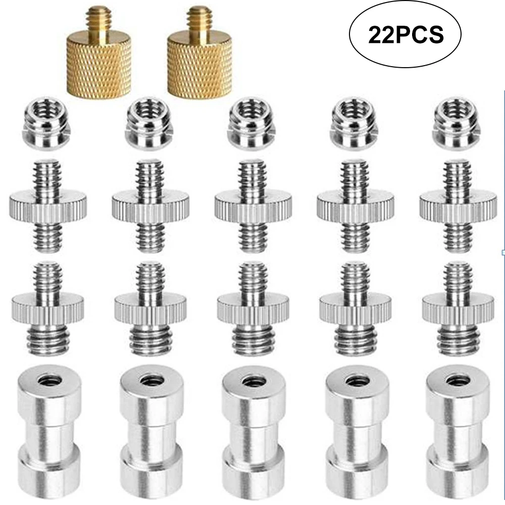 Camera Screw 1/4 and 3/8 Inch Converter Threaded Screws Adapter Mount Flash Hot Shoe Tripod Light Stand Plate 1/4" to 3/8" Set