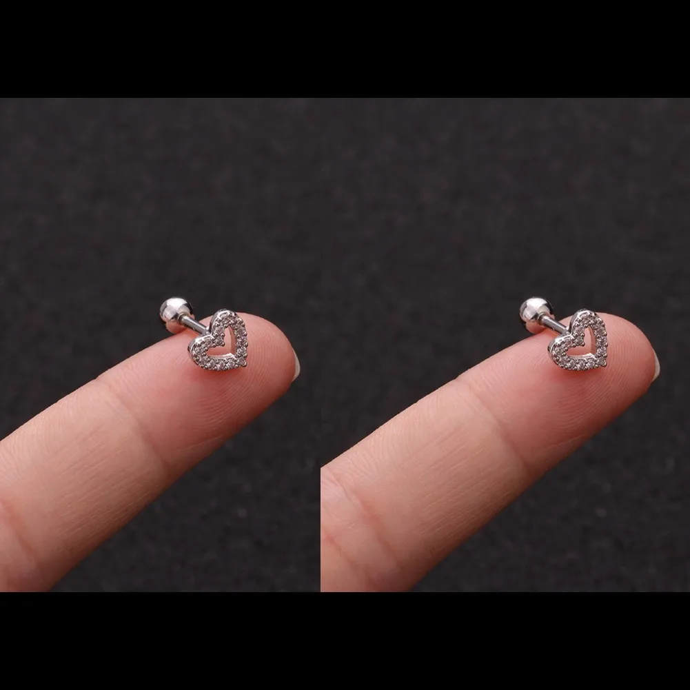 2PC 16G Fully Titanium Steel Small Cartilage Stud Earring Cubic Zirconia Helix Tragus Conch Screw Back Earring Piercing Jewelry 