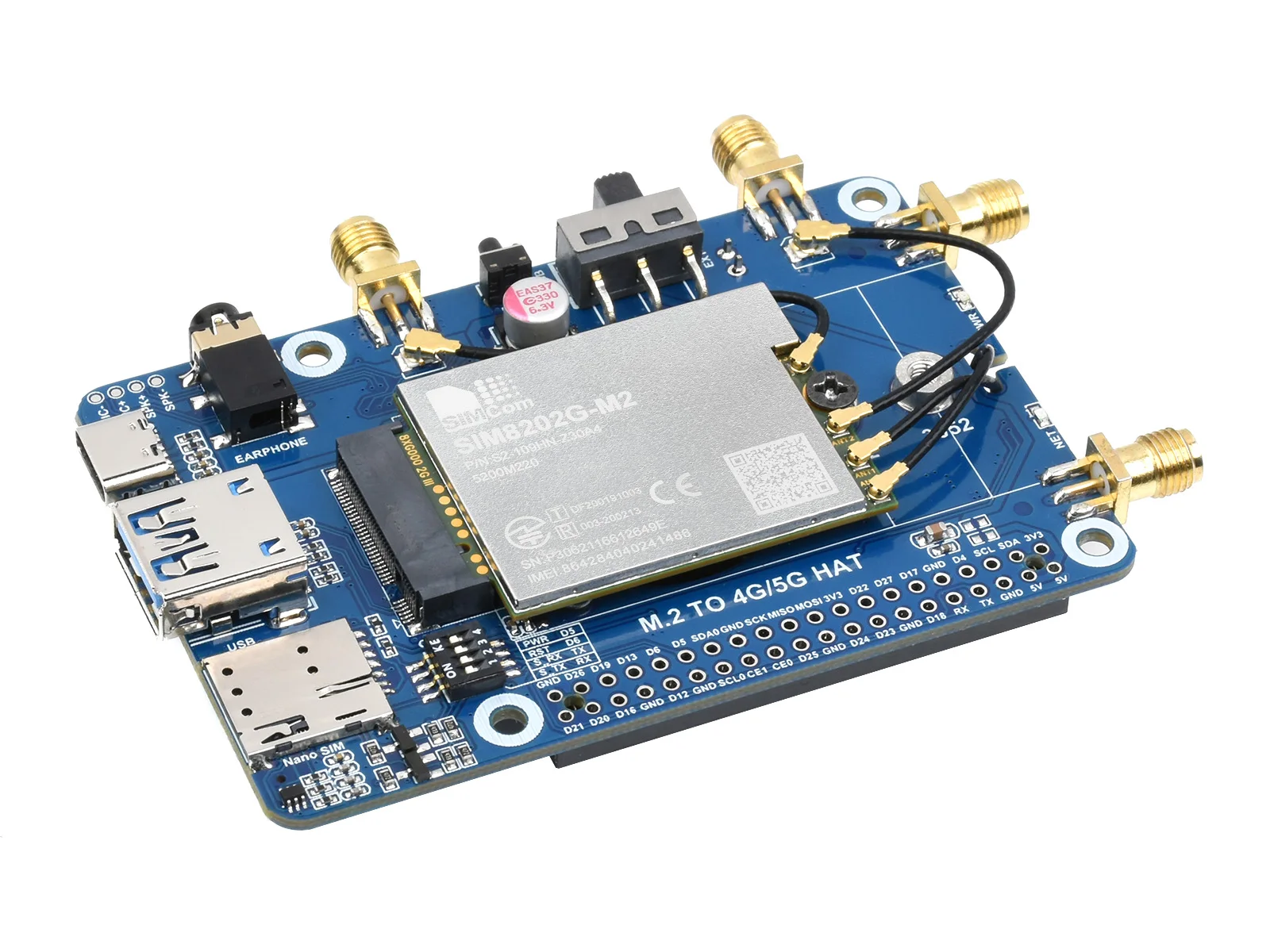 

SIM8202G-M2 5G шляпа для Raspberry Pi, американская версия, 5G/4G/3G Поддержка, Snapdragon X55, многорежимный Multi диапазон