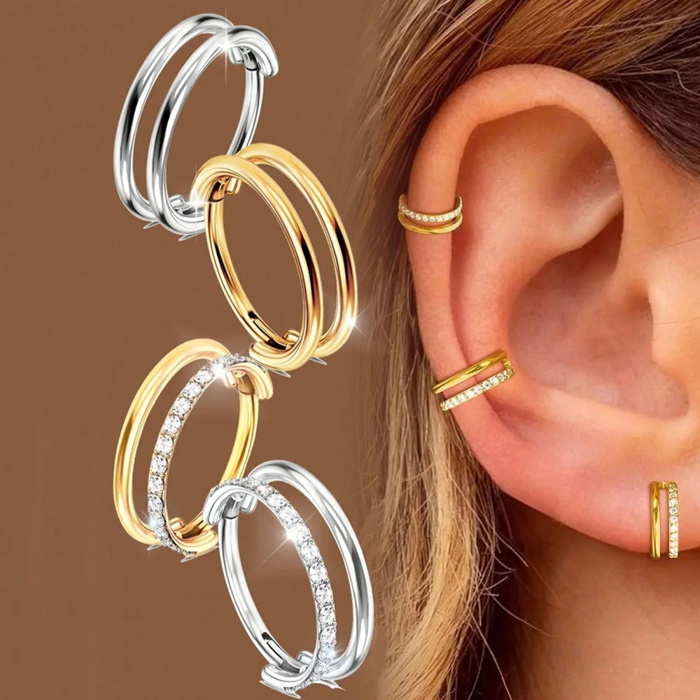 Double-Hoop Cartilage Earring 1pcs Diamond Earrings 16G Stainless Steel Hypoallergenic Nose Rings Helix Conch Piercing Jewelry