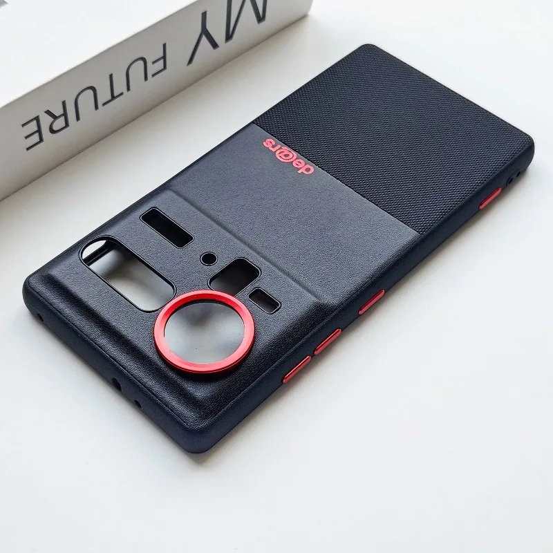 Luxury Matte Leather Cover with Metal Buttons and Lens Ring - Ultra-thin Shockproof Design