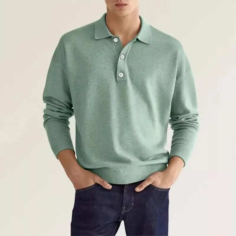 Polo shirt Men's Long sleeve POLO shirt Solid color Lapel button Office commuter Business casual Pullover Fashion sports T-shirt S-3XL