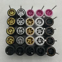 1:64 Alloy Car Accessories Wheels Model Modification Hub Rubber Tires Racing Vehicle Toy Cars Upgrade Original Front Rear Tires 2