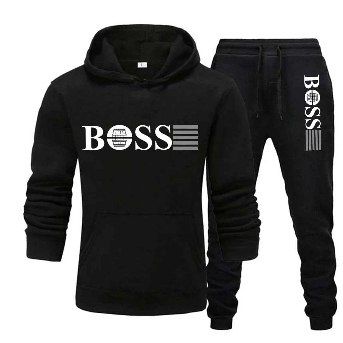 2 Pieces Sets Tracksuit Hooded Sweatshirt +Drawstring Pants Male Sport ...