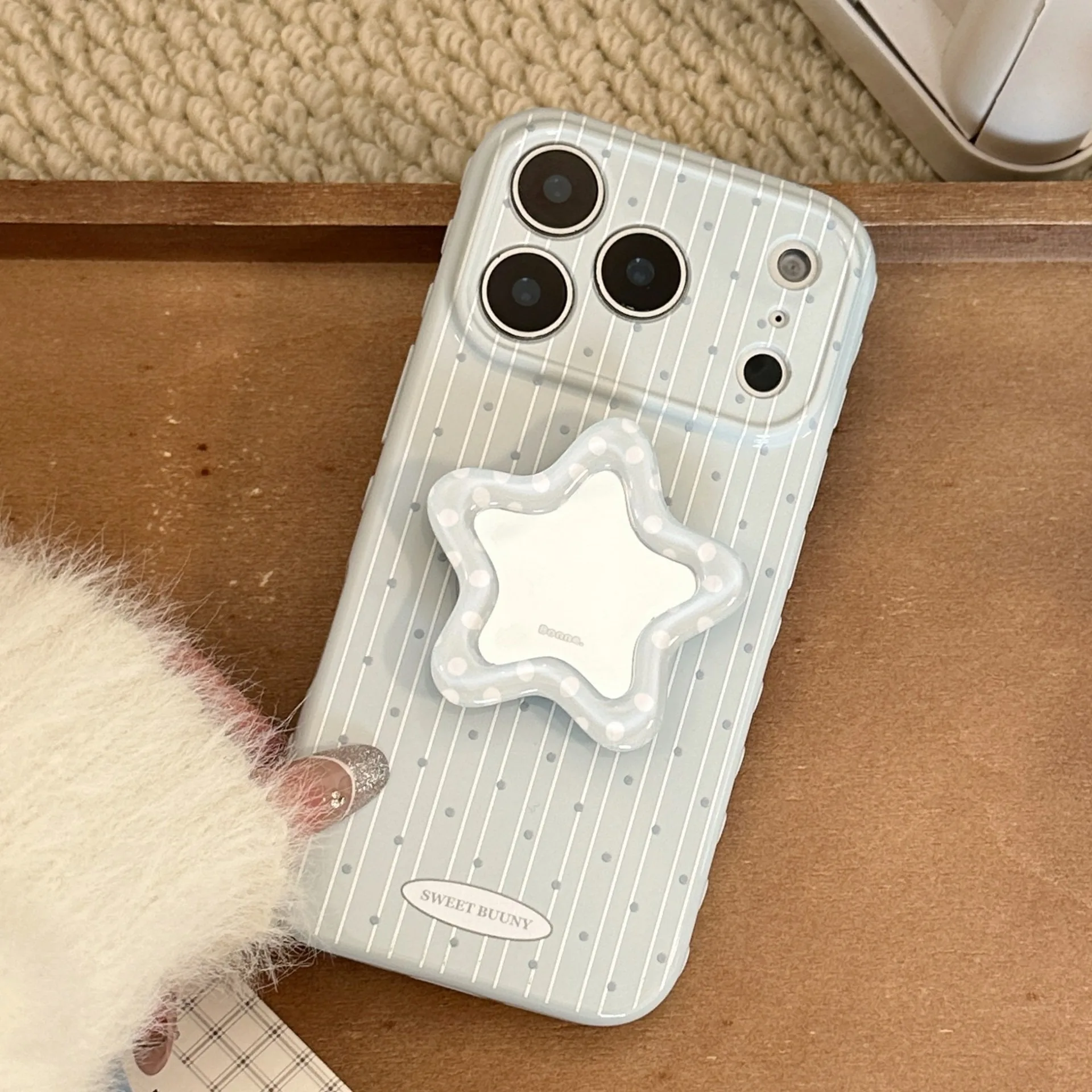 Cute Polka Dot Star Phone Holder Case with Shockproof Soft TPU Bracket Stand