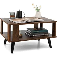 Small Coffee Table for Small Space, 2-Tier Wooden Center Table with Open Storage Shelf, Side Baffle, Easy Assembly 1