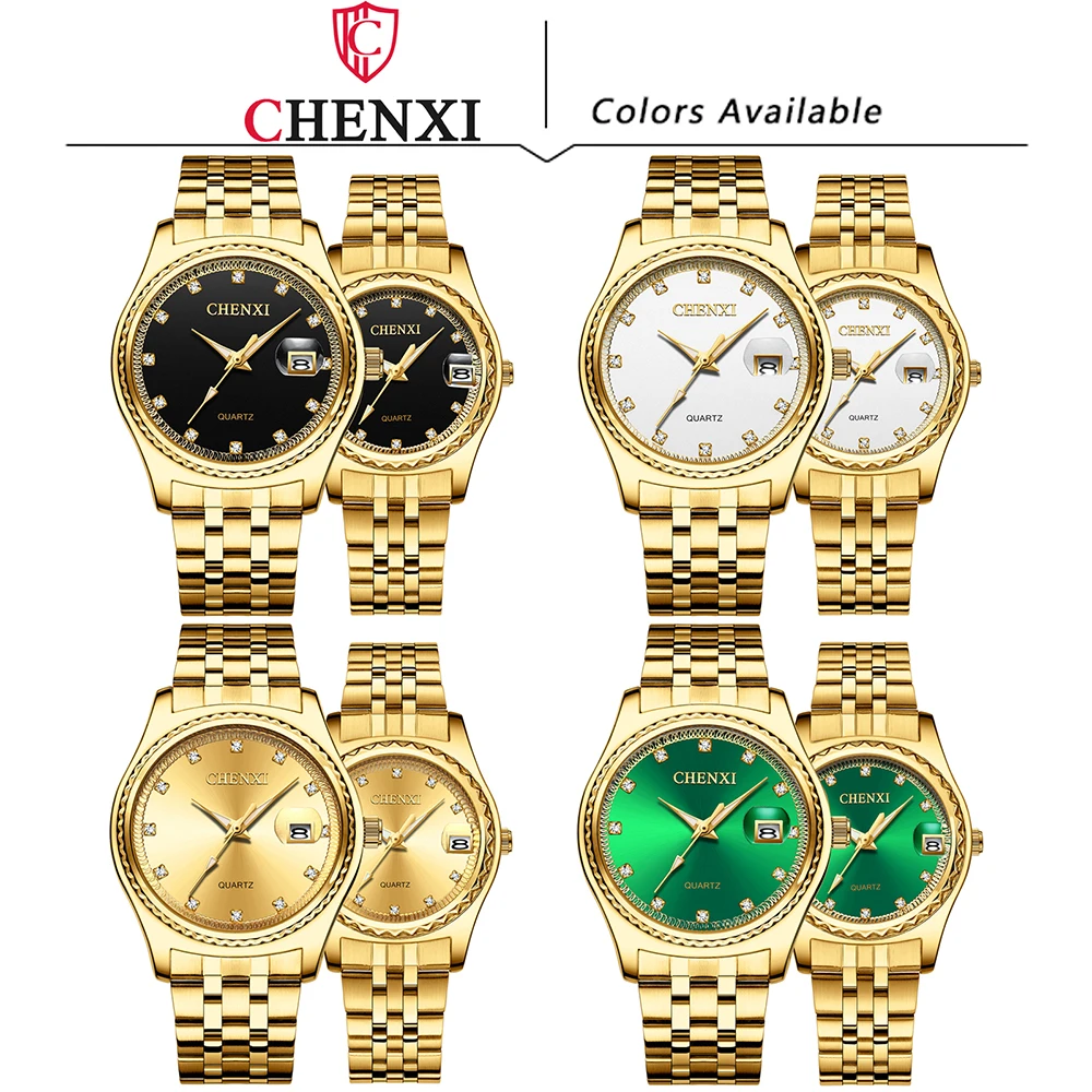 CHENXI Brand Ladies Clock Steel Strip Gold Watch Men Date Quartz Wristwatch Gift Couple Watches Pair Men And Women Free Shipping