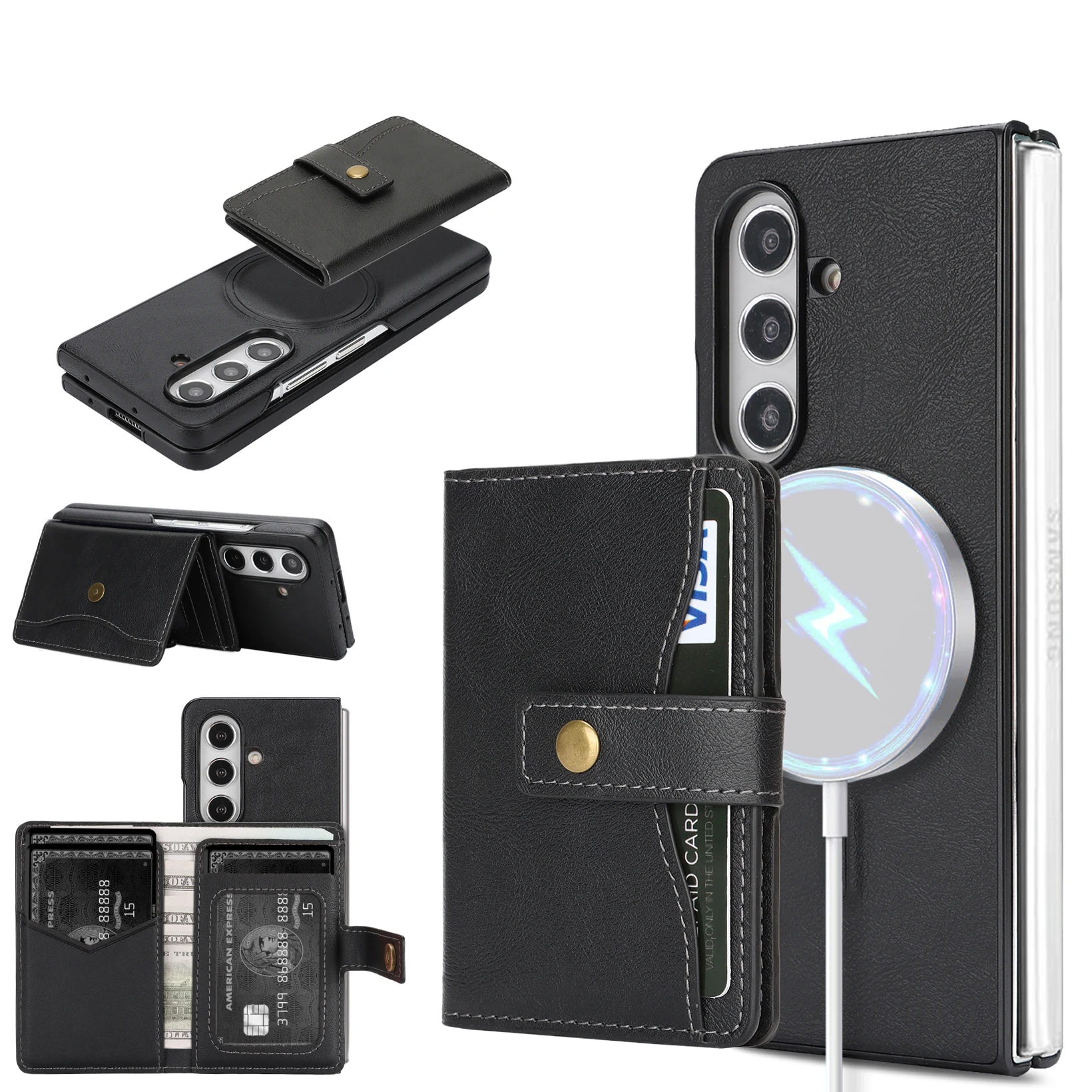 Premium Faux Leather Wallet Case with Card Holder and Kickstand