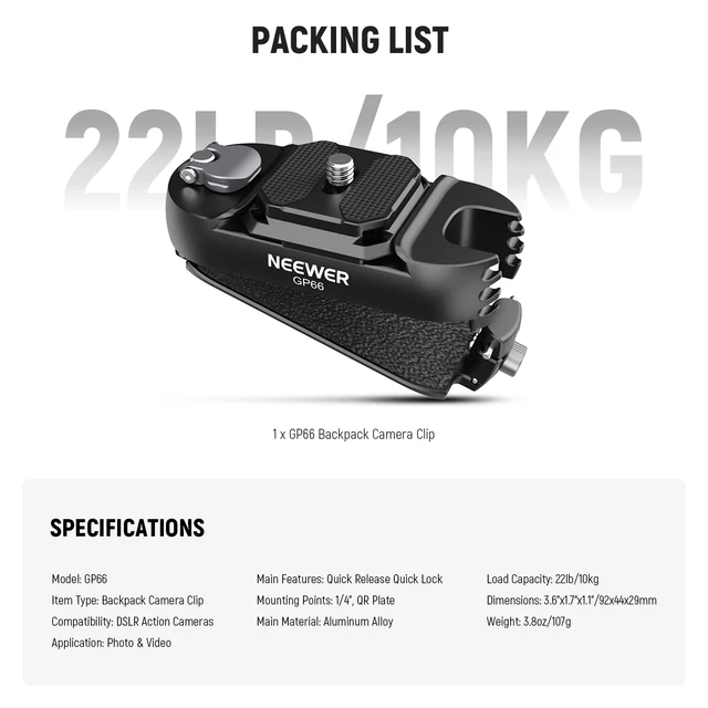 Clip Per Fotocamera Da Zaino - Sgancio Rapido In Lega Alluminio, Supporto 1/4"