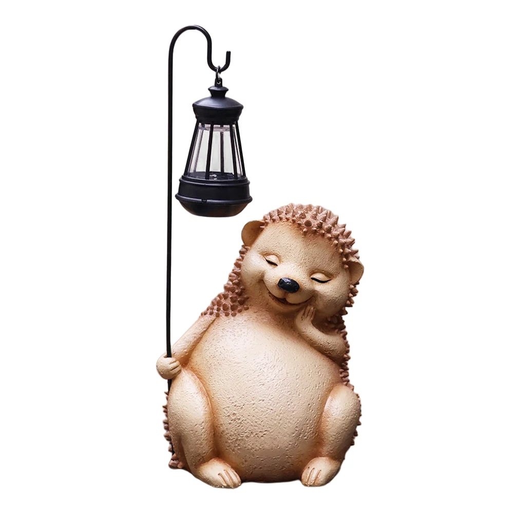 Solar Hedgehog Garden Statue with Solar Outdoor Light Outdoor Lawn Decor Hedgehog Sculpture Loving Cat Unique Housewarming Gift