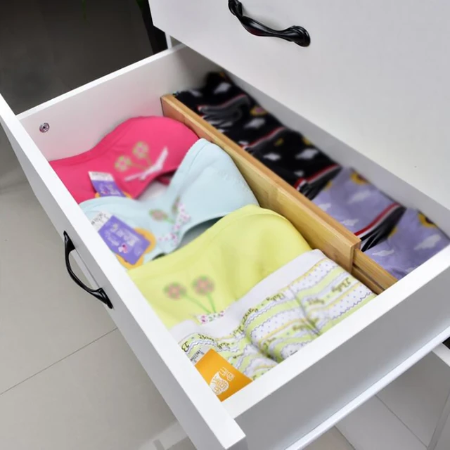 Bambusz Fiók Elválasztók 2/4Db Hálószoba Konyhai Fiókok Tárolása Állítható Kibővíthető Fiókválasztók Szekrény Szekrényhez - Image 6