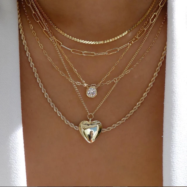 Colliers en chaîne de perles tressées simples, ton or, ensemble de colliers avec pendentif superposé pour femmes, usage quotidien et de fête, 5 pièces/ensemble