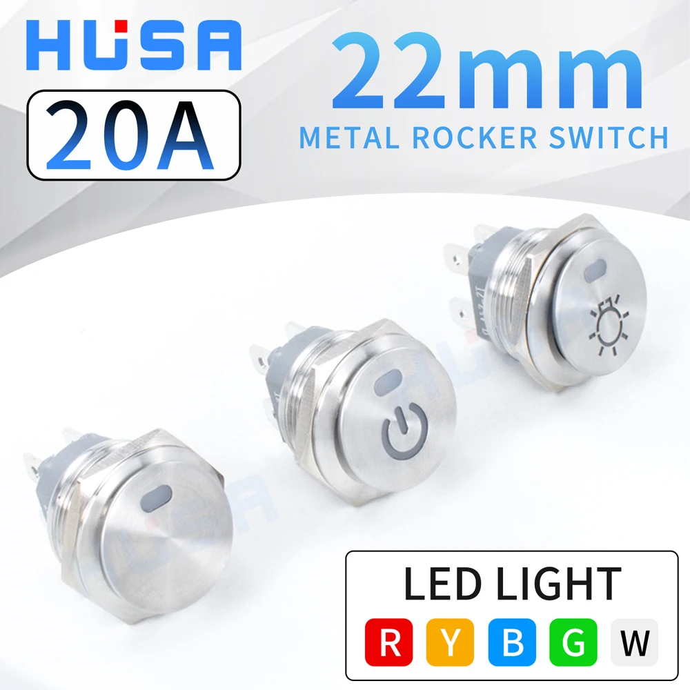 

22mm 20A Waterproof Metal Toggle Rocker Switch 2NO self-locking Power Led Light Boat Shape Switches 3-6V 20A 12-24V 15A 220V 10A