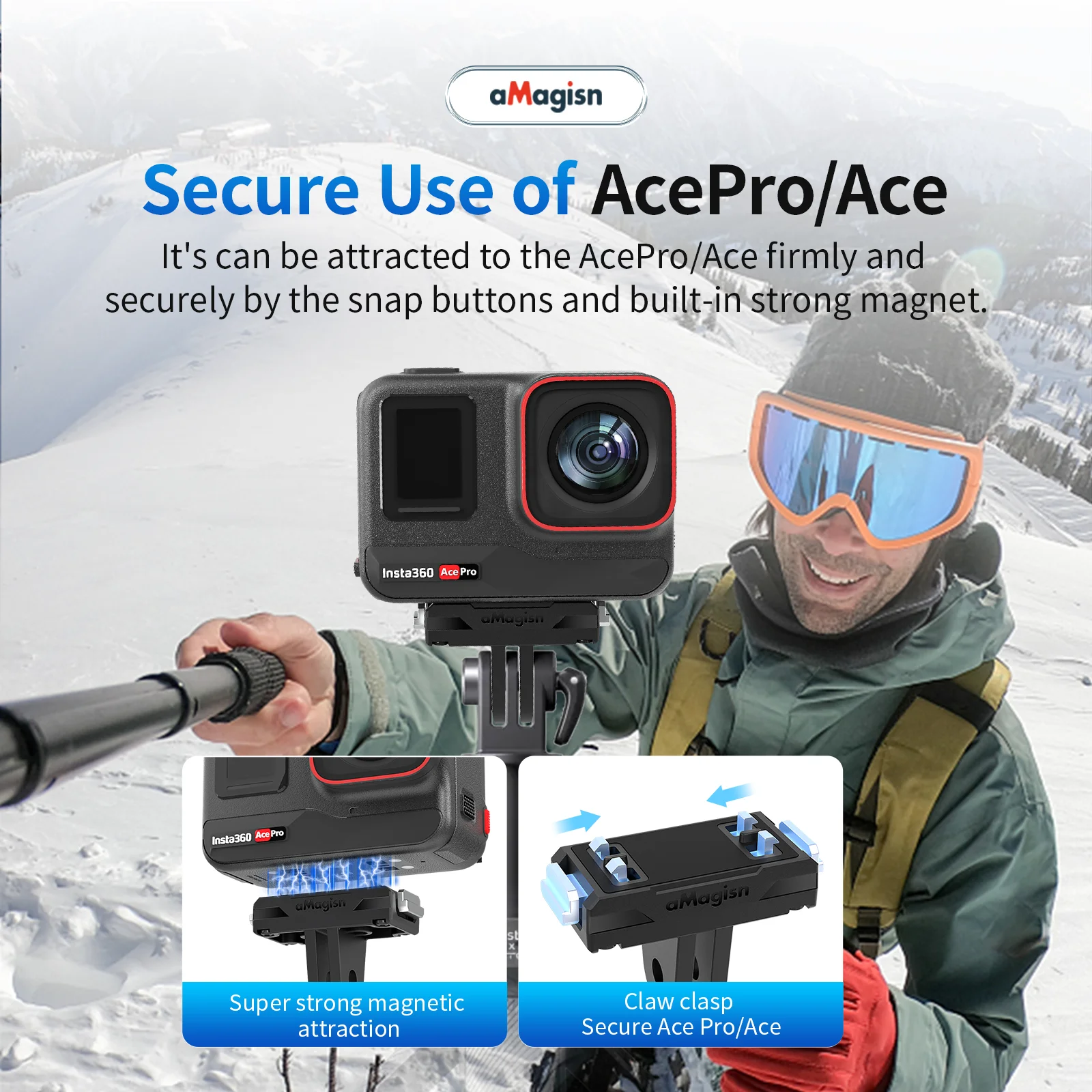 마그네틱 퀵릴리즈 어댑터 마운트 브래킷, 액션 카메라 브래킷 액세서리, Insta360 Ace Pro/ace용 내구성 구조