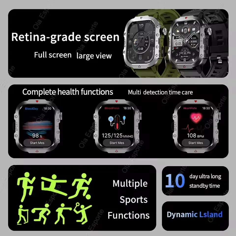 2025 New Military Smart Watch Men Waterproof Outdoor Sports Fitness Tracker Health Monitor 2.19" BT Call Smartwatch HT30 3