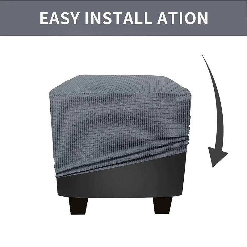 Square Ottoman Cover Polar Fleece Footstool Covers Elastic Footrest Slipcovers House Pouf Carre Furniture Protector Stool Covers 4