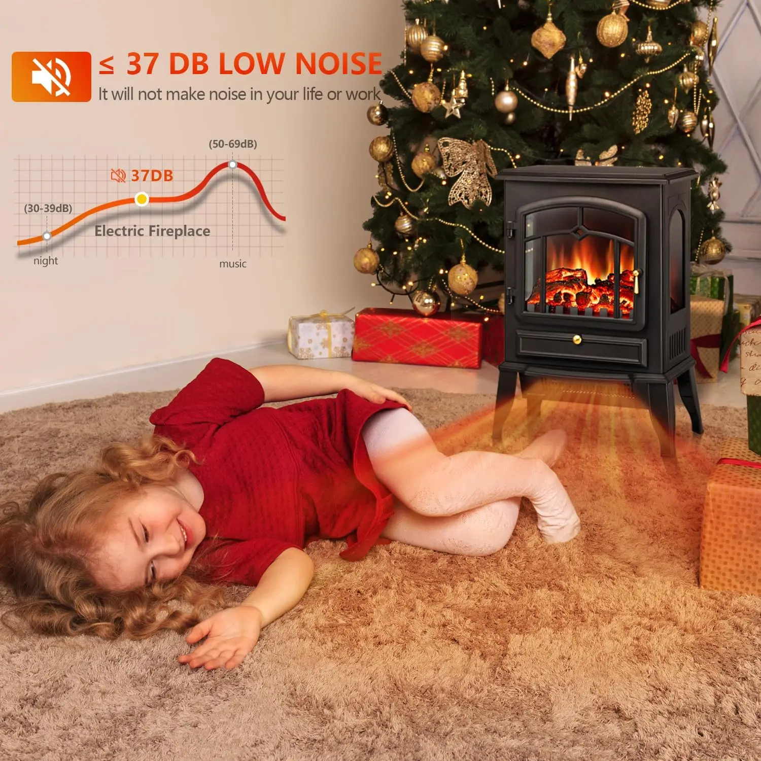 Electric Fireplace Stove Heater with Thermostat Control, 15" Cathedral Stylish Small Fireplace, 3D Realistic Flame Effects 5