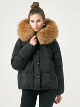  Janveny Big Natural Raccoon Fur Hooded Winter Down Jacket Women Short Puffer Fluffy Coat Female 90% Duck Down Thick Bread Parkas 