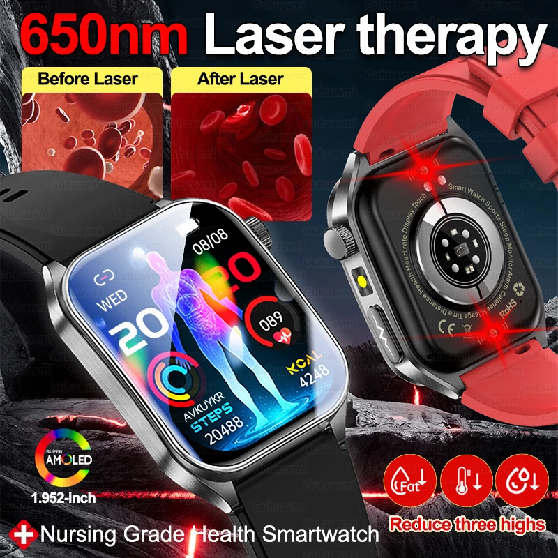 2026 New 650nm Laser Therapy Blood Fat Uric Acid Blood Pressure Smart Watch ECG+PPG Precise Health Monitor Smartwatches For Men 1