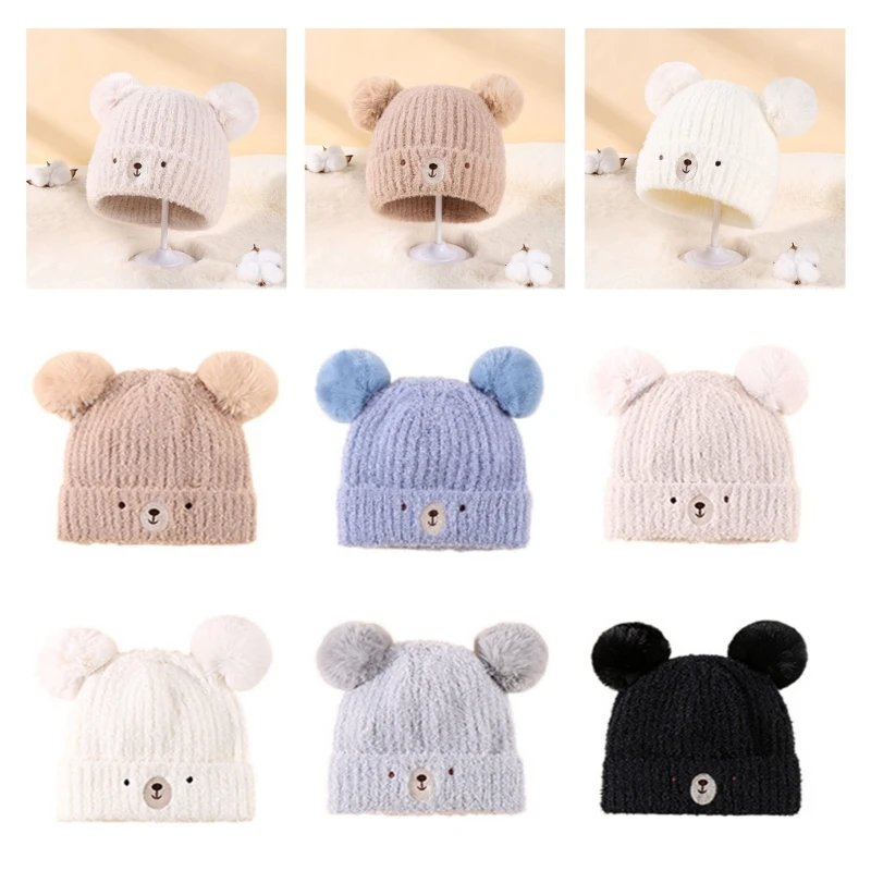 

2023 NEW Baby Hat Crochet Knitted Hairball Bonnet Cap Bear Beanie Hat Winter Warm Hat for Baby Boy Girl 1-5Years