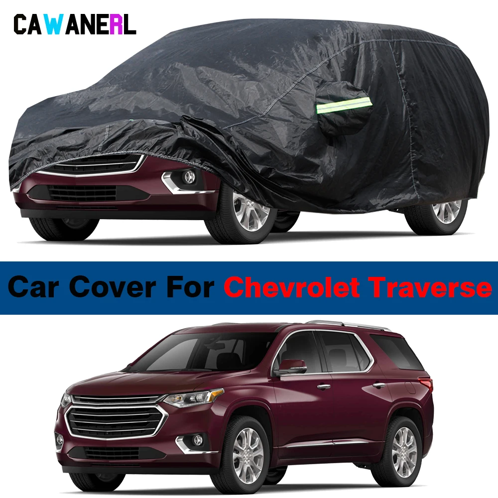 Black Waterproof Car Cover For Chevrolet Traverse 2009-2024 Sun Shade Snow Rain Wind Resistant SUV Cover All Season Suitable