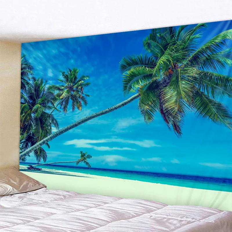 Sunny Green Tree Beach Print Wall Tapestry Cheap Hippie Wall Hanging Hohemian Tapestry Mandala Art Decorat