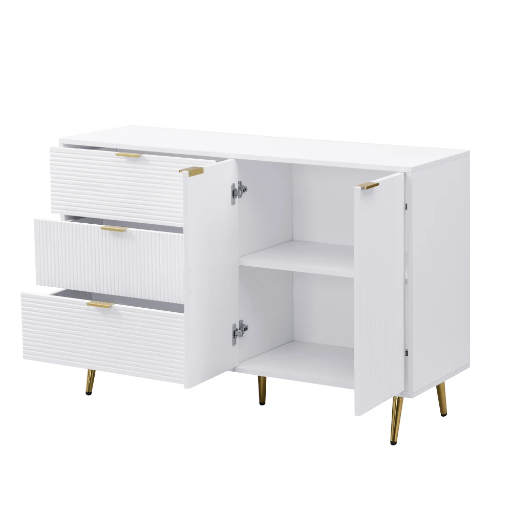 PINGGO Sideboard mit goldenen Griffen, Wohnzimmerschrank mit Türen und Schubladen, Innenregale, Kommode zur Aufbewahrung – Detail 15