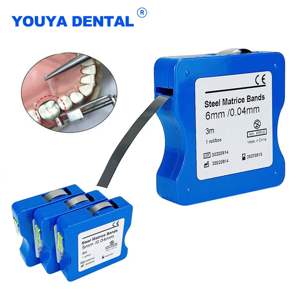 

1 Roll 3 Meter Dental Stainless Steel Matrice Bands Film Restoration Light Cured Strip Roll 5mm/6mm/7mm Width Matrix Strips