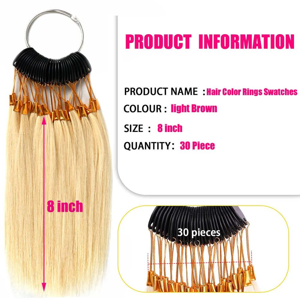 100% Human Hair Swatches 30Pcs/Set Virgin Hair Color Swatch Ring Extension Samples Testing Color For Salon Hairdressing