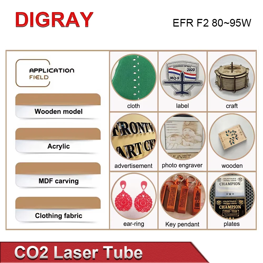 DIGRAY EFR 80W CO2 Laser Tube Diameter 80mm Length 1250mm Laser Tube Suitable For Engraving And Cutting Machine