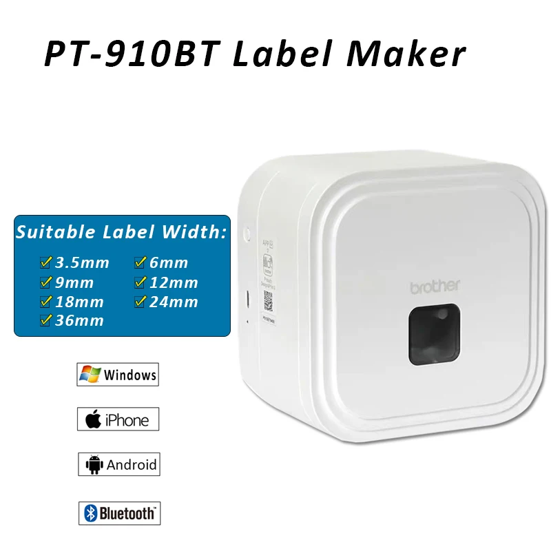 Brother PT-910BT P-touch Cube 라벨 프린터 업그레이드 PT-P300BT Bluetooth for tze 6/9/12/18/24mm tze 231 241 251 테이프