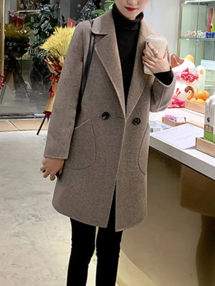 

Autumn Winter Women Solid Casual Woolen Coat Vintage Chic Outerwear Elegant Overcoat Female Fashion Clothings New Soft Cloak