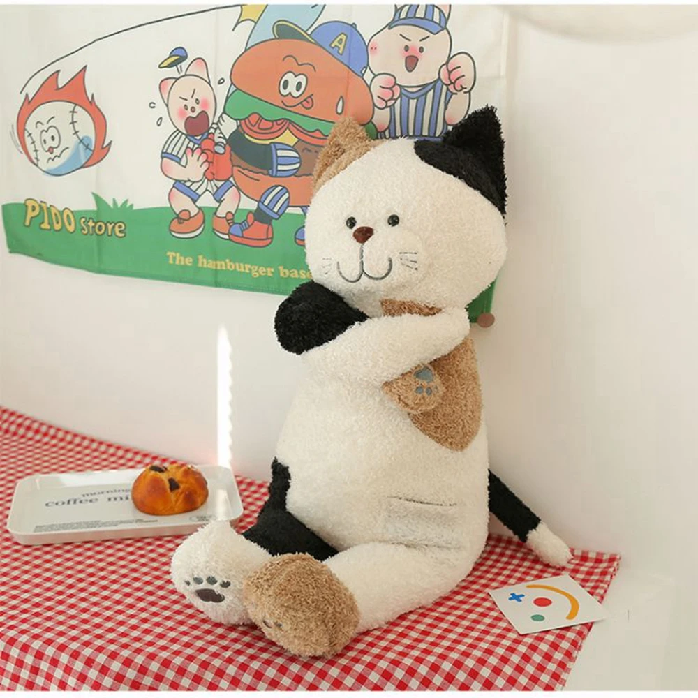 50CM Tea Rice Cat Plush Toy Black And White Splicing Plush Kawaii Cat Sleeping Leg Doll Festival Gift For Children Birthday Gift